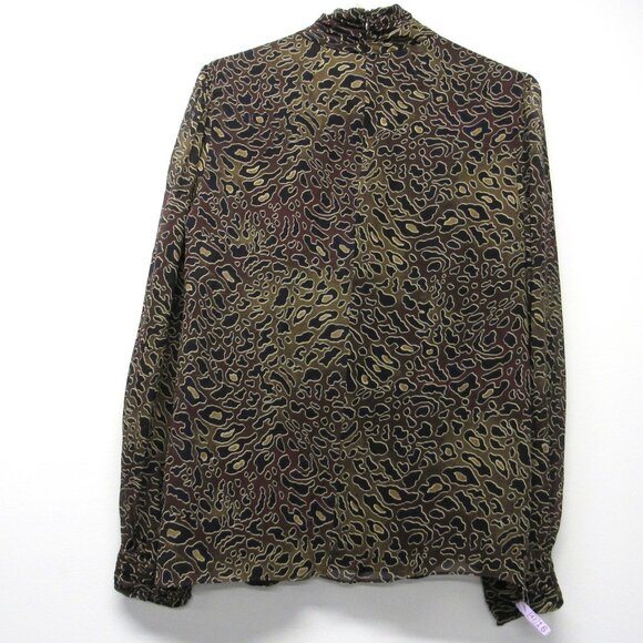 TORY BURCH 100% Silk Abstract Leopard Animal Print Mock Neck Blouse Shirt sz 8 - Picture 2 of 4
